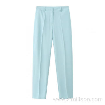 Women Blue Stright-leg Long Pants